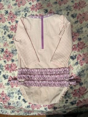 Ruffle-butt Seersucker Rash Guard Swimsuit